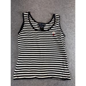 Escada Sport Tank Top Womens Small Black White Striped Knit Summer Streetwear